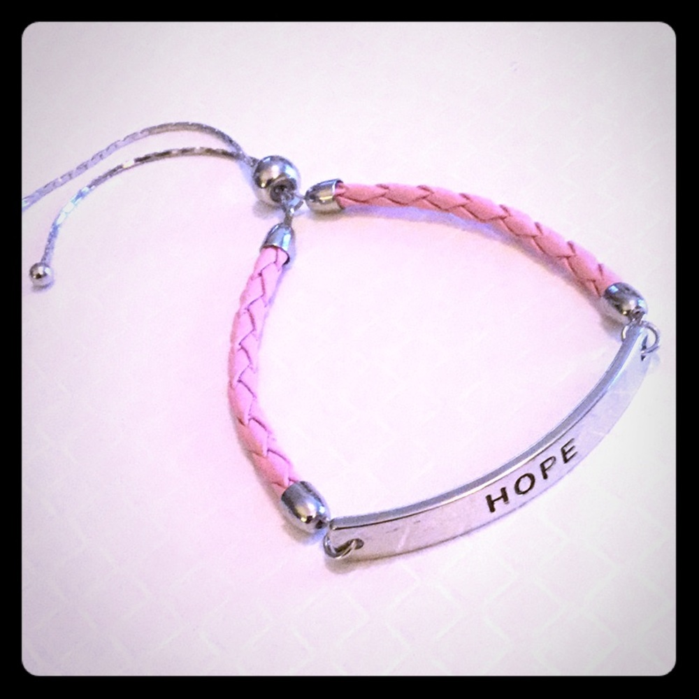 HOPE silver with pink braided bracelet.